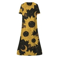 Žene ljetne haljine za žene Ležerne datumšice od ispisane V-izrezom Srednja duljina kratkih rukava Sunčana