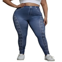 Žene lažne traperice podižući preveliki FAU traper pant Tummy Control plus veličina gamaše rastezanje pantalona za trčanje olovke tamno plave boje 4xl