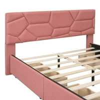 Platformud kraljice veličine Tapacirana kreveta sa ladicama, platforma od punog drveta Okvir za krevet s opeke uzorak čujela, posteljina od posteljine spremište sa drvenim letvicama, ne Potrebno je, ružičasta