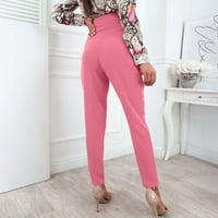 Pink Novo proljeće i ljetna ženska gumba sa čvrstim bojom patentnih patentnih patentnih pantalona na
