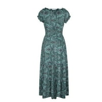 DXHMONEYH Womens Ljeto Maxi haljina Ležerne prilike V izrez kratki rukav Boho cvjetni print haljine