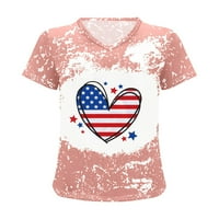 Američka zastava Srčani uzorak Ispis izbeljenih majica za žene Ležerne prilike kratkih rukava V izrez