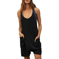 Huaii ženski ljetni casual bez rukava sa labavim kratkim kratkim kratkim hlačama sa džepovima crni l