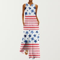 Leesechin ponude ženske suknje za suknje za neovisnost američka zastava V izrez džep bez rukava od tiskane