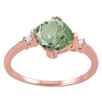 Mauli dragulji za žene 1. Karatni jastuk rezan zeleni ametist i dijamantni prsten 4-prong 10k ruže zlato