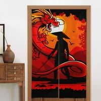 Navlaka Drape Split Curtains, Fantasy Dragon Samurai Soba za zavjese za zaštitu privatnosti, 34 56