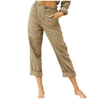 Ženske pamučne hlače visokog struka od punog gumba Ljeto udobne lagane ravno duge hlače Trousesr sa