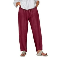 Huaai Capri pantalone za žene, Ležerne prilike, čvrsta pamučna mješavina Elastični džep za struk Duge