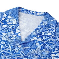 Glonme Muška majica Down Tops Lapel vrat -Shirt Odlična bluza Leopard tiskani kratki rukav Tee Blue