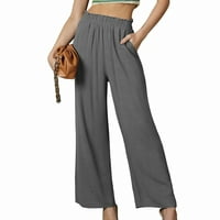 Jacenvly široke pantalone za noge za žene dugi džep elastične struke obične ženske hlače modne casual elastične struine hlače hlače hlače
