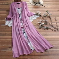 Mini haljine za žene retro vintage boho o-izrez cvjetni ispis čipke labave haljine s dvije komada rukava
