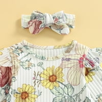 Canrulo Toddler novorođenčad Dječji cvijet Ispis O-izrez dugih rukava majica Duge trube za hlače zaduže
