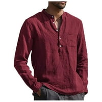 Fonwoon muške vrhove ljeto labavo V-izrez Čvrsta bluza sa punim rukavom Ležerna majica Muška odjeća
