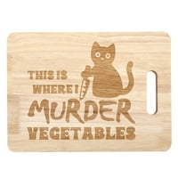 HALLOWEEN Crna mačka za rezanje - smiješna gravirana Ovdje sam ubojstvom povrća drvena posuda za posluživanje