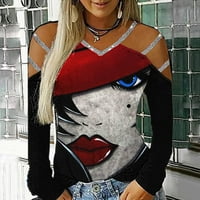 Floleo ženske vrhove košulje s dugim rukavima seksi moda Ispis V-izrez Šupe od ubojicu zagađivača bluza