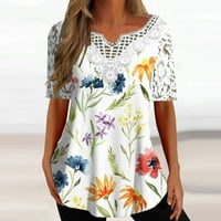 Penkaiy ženska modna casual plus veličina čipka V-izrez kratkih rukava majica majica TOPS T -SHIrts