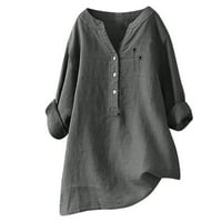Ljetna štedna klirenska bluza xihbxyly ženska bluza za ženska bluza moda plus size čvrsta pamučna posteljina