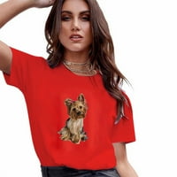 Ljetni vrhovi za žensku modnu casual majicu s kratkim rukavima plus veličina majica Tors crvena 8