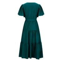 Ženske haljine klirence kratki rukav A-line maxi labav solidna V-izrez ljetna haljina mornarstva l