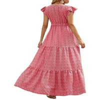 Ljetne boemske haljine za žene s kratkim rukavima cvjetni ispisani V-izrez ruffle closety patchwork