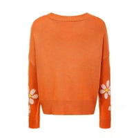 KARDIGAN DREMENCI ZA ŽENE, dugme s dugim rukavima dolje pleteni cvjetni pukšivačk džemper narančasta