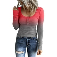 PXiakgy bluze za ženska majica s tankom košuljom dugih rukava rupa prugasta majica u vratu Top Dugačka