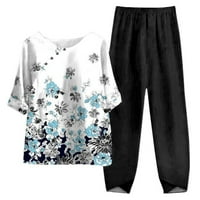 JSAierl odijelo za žene ljetne kratkih rukava Ležerne prilike i široke hlače za noge Outfits Ispis Trendi