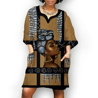 Haljine za žene Ahomtoey ženske modne afričke vintage print srednji rukav V izrez casual mini haljina