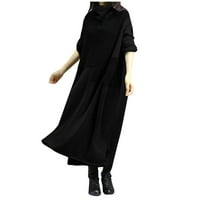 IOPQO Crne haljine za žene Ležerne prilike pune haljine okrugli vrat Big Swing Splice Maxi haljina s