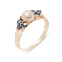 British Cursed 18K Rose Gold kultivirani Pearl & Sapphire Womens Cluster prsten - Veličine Opcije -