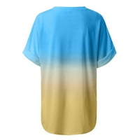 Ženska plus veličine $ $ ženska modna gradijentska ispisana bluza V-izrez kratki rukav labav majica