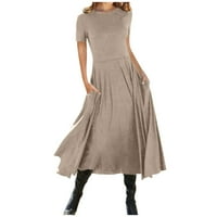 Ženske haljine okrugli izrez casual srednje dužine SOLID A-Ljetna haljina s kratkim rukavima smeđa 3xl