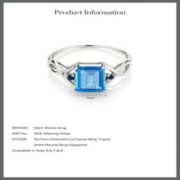 Gem Stone King 2. CT smaragdni rez Swiss Blue Topaz Blue Sapphire Sterling Srebrni prsten