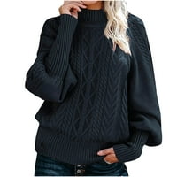 Vremenski džemperi za žene Čvrsta boja dugih rukava debeli pleteni kaput od pulover, mornarice, XL