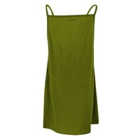 PEJOCK Ljetne haljine za žene V-izrez Srednji struk labav gumb SOLID bez rukava haljina vojska zelena