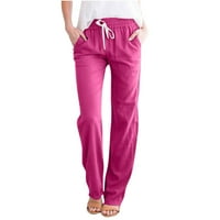 Ženske casual široke pantalone za noge čvrste elastične struine labave hlače sa džepom