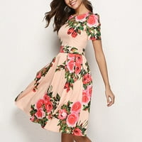 Ženska linija haljina za retro male cvjetne haljine s kratkim rukavima s kratkim rukavima