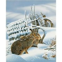 Weenink, Jan Crni moderni uokvireni muzej umjetnički print pod nazivom - zečice u snegu