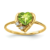 Čvrsta 14k žuto zlato srce peridot zeleni avgust draginski dijamantski zaručni prsten veličine 7