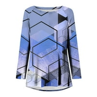 Košulje s dugim rukavima za žene Trendy Color Geometric Print Tunic Tuns Ljetna casual Crewneck Dukseri