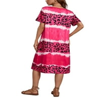 Bomotoo žene duge haljine Leopard Print Sendress kratki rukav midi haljina kaftana boemijska ružičasta