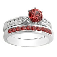 Dazzlingock kolekcija 14k okrugli crveni rubin i bijeli dijamantski ženski zaručnički metl, bijelo zlato,