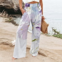 Ženske hlače Ležerne prilike Capris hlače sa džepovima Ljeto elastični struk široki noga Boho cvjetni
