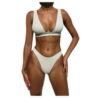 Modna ženska čvrsta boja dva otvorena leđa tanki bikini kupaći kostim