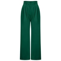 Ženska ležerna jesen ravna boja hlače visoke struke sa džepom zelene s