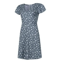 SHPWFBE Ljetne haljine za ženske haljine za žene žene V-izrez cvijet s kratkim rukavima sa zatvaračem