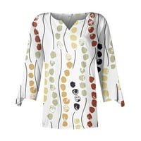 Trendy bluza s rukavima za žene, cvjetni print casual majica Loose Boho Tunic vrhovi Split V-izrez Tee