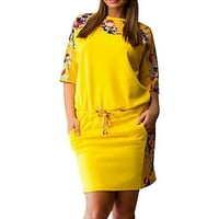 Entyinea Womens Plus Veličina Ljetne haljine Haljina s kratkim rukavima s džepovima Žuta 5XL