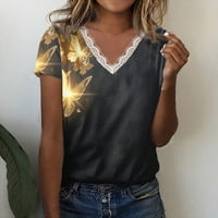 Strugtene majice kratkih rukava za žene Slatke tinejdžere za ispis Bluze Modni čipka Petwork Basic Tops