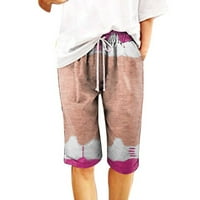 Hlače za ženske kratke ležerne ljetne kratke hlače labavi elastični džepovi za ispis hlače, vruće ružičaste,